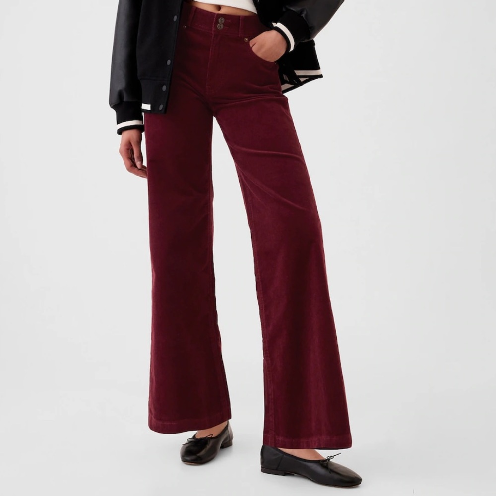 NWT GAP High Rise Corduroy Stride Pants in Noir Red (sold out online!)